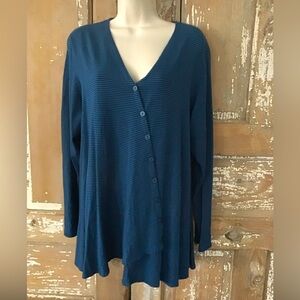 FH Clothing Co. Blue Striped Top M Diagonal Button Asymmetric Laganlook